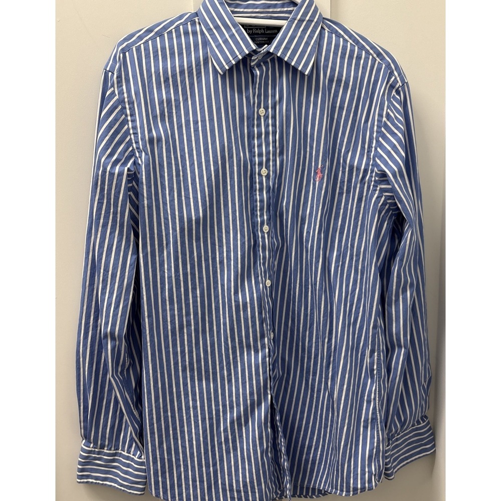 Polo Ralph Lauren Curham Shirt Mens 16 1/2 34/35 Blue White Stripe Custom Fit